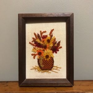 Vintage Fall florals framed crewel embroidery